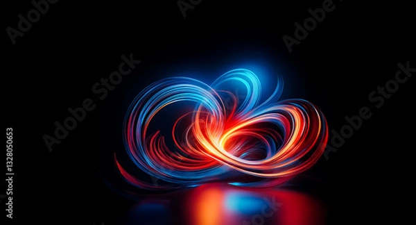 Obraz Swirling streaks of vibrant blue and red light dance against a stark black backdrop, creating a dynamic and abstract energy flow in a mesmerizing visual display.