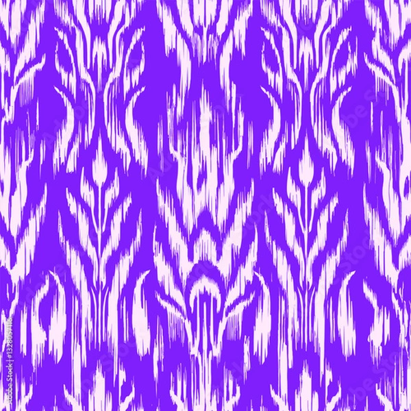 Obraz Seamless ikat pattern inspired by Uzbek traditional ornaments. Vibrant tribal textile design with geometric zigzag lines, perfect for wallpaper, fabrics, ethnic decor, and fashion prints.