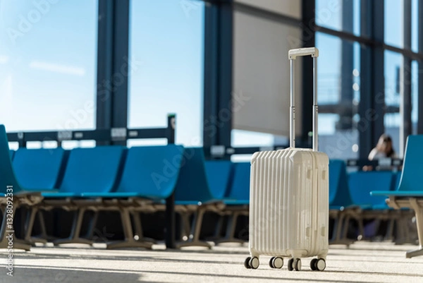 Obraz Travel, The suitcases in an empty airport hall, traveler cases in the departure airport terminal waiting for the area, vacation concept, blank space for text message or design