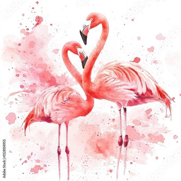Fototapeta Flamingo isolated on white background. pink, animal, nature, beak, water, zoo, wildlife, feather, flamingos, neck, red, tropical, wild, standing, lake, exotic, feathers, fauna, birds, phoenicopterus, 