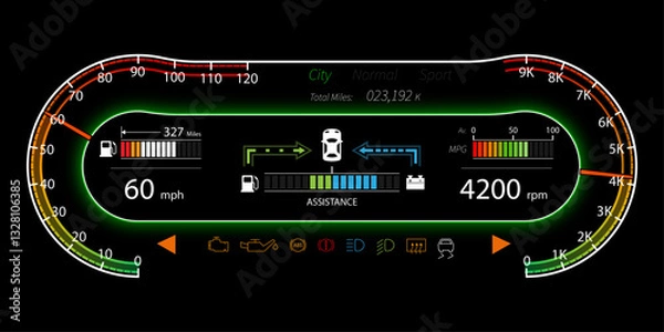 Fototapeta Dial Cluster CITY. Mode - Dial Cluster Template for dashboard mockups using a high quality dial cluster vector