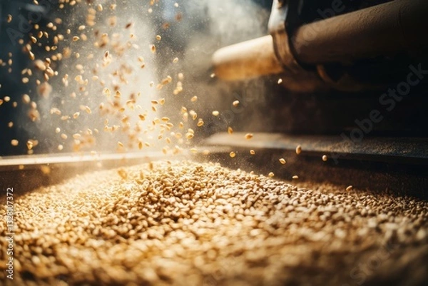 Fototapeta Grains Falling with Dust in Atmospheric Milling Environment