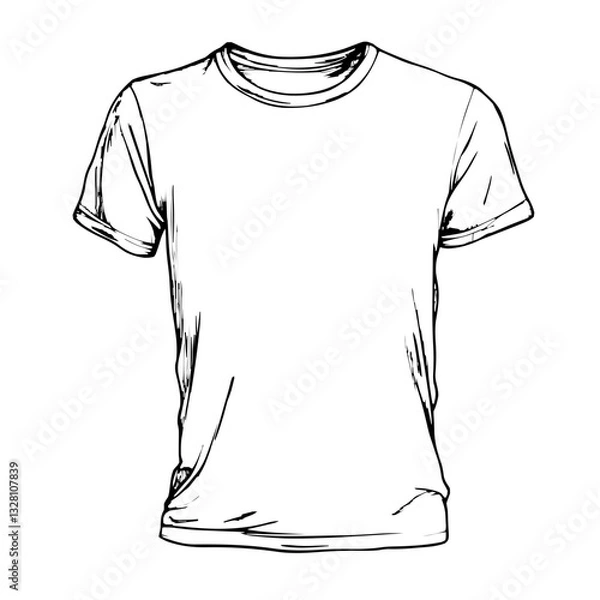 Obraz Minimalist 2D line art vector sketch of a casual t-shirt with clean black ink details