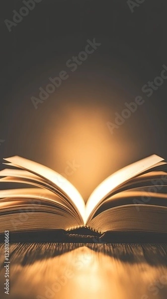 Fototapeta Illuminated Book: A Glowing Open Book on a Wooden Surface