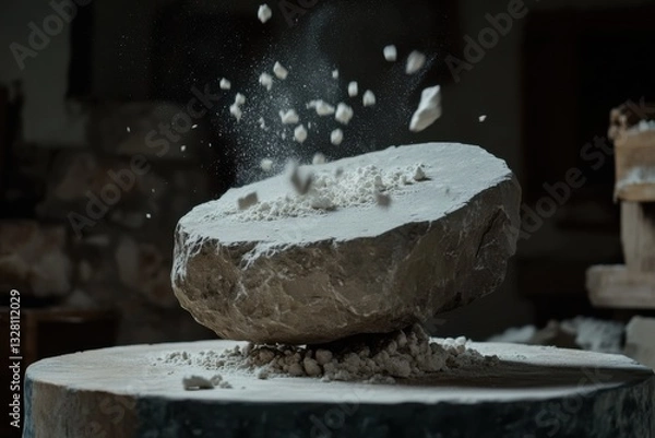 Fototapeta Stone Fragmentation During Chipping Process in Workshop Setting