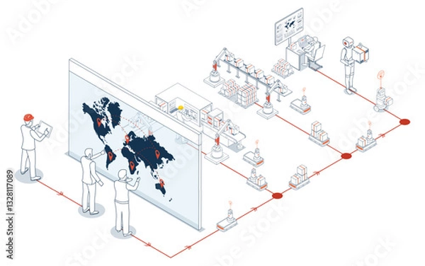 Obraz Smart logistics automated warehouses, efficient labor, wireless transport, robotics, Industry 4.0 with AGV and AMR.