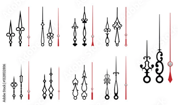 Fototapeta Set of Vintage Clock or Ornate Clock Hands Collection isolated.