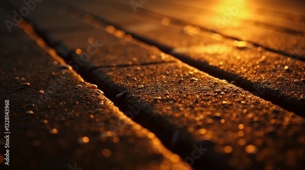 Fototapeta The image is a close up of a wooden surface with a wet, shiny appearance