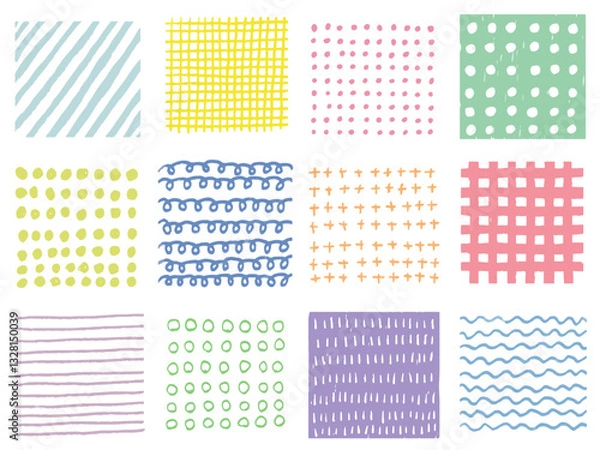 Fototapeta 手描きあしらいセット　パターン　色えんぴつ　四角