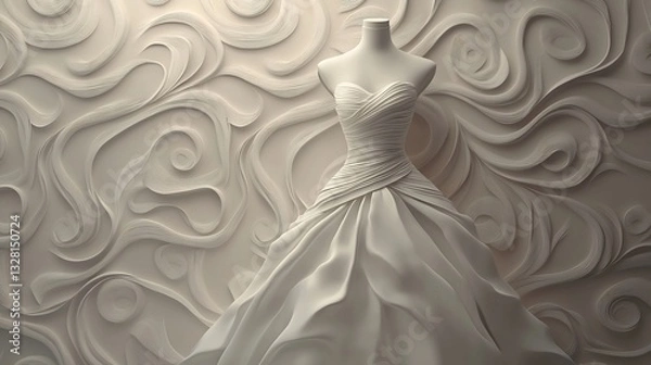 Fototapeta Elegant wedding gown mockup soft folds and a minimalist display