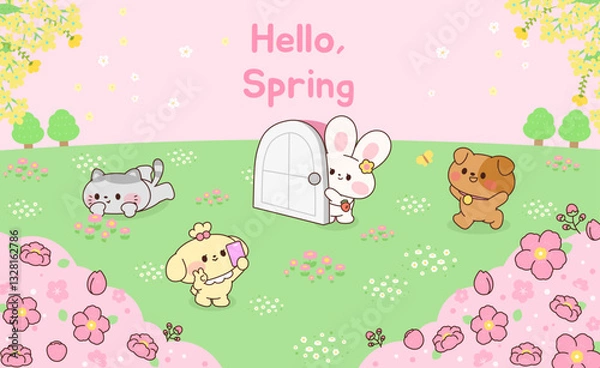 Obraz 귀여운 동물이 있는 봄템플릿