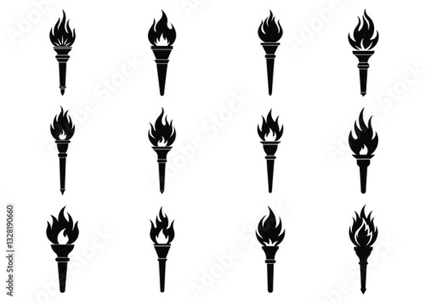 Fototapeta set of vector silhouettes of firelights