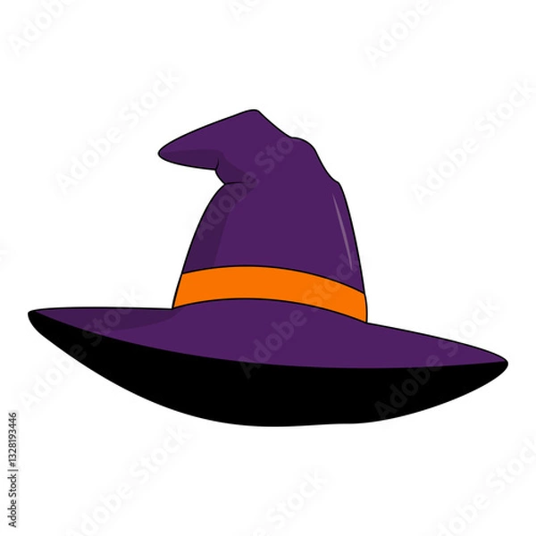 Fototapeta Witch Hat Halloween Element. Isolated on White Background. Vector Illustration in Trendy Cartoon Style.