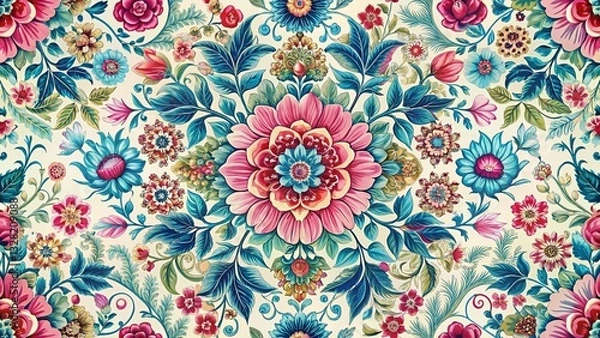Fototapeta Monochromatic Vintage Floral Line Art Pattern: Elegant & Timeless Design for Print & Web
