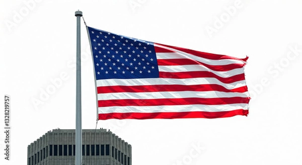 Fototapeta American Flag Waving Against a Clear Sky