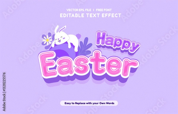 Fototapeta Editable text effect Happy Easter Day 3d cartoon template style premium vector.Free vector text effect editable modern lettering typography font style	