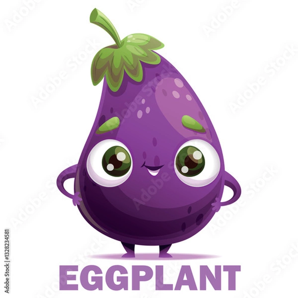 Obraz A delightful and charming purple eggplant character, complete with expressive eyes and a cheerful, lively demeanor
