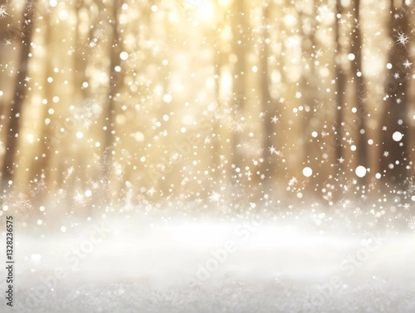 Fototapeta Snowy Winter Landscape with Bokeh and Blur, Blurred Snowfall Scene Background, Soft Focus Winter Memory Wallpaper, Snow Covered Landscape with Light Bokeh, Dreamy Winter Scene with Falling Snow