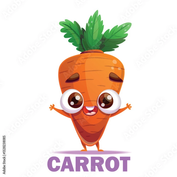 Obraz A joyful and playful cartoon carrot character with expressive eyes, perfect for various childrens themes and designs