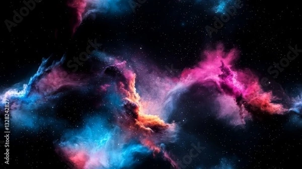 Fototapeta Cosmic nebula exploration outer space digital art colorful universe wide angle astronomy concept