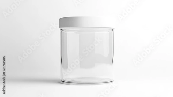 Fototapeta sleek mockup of round transparent container with white lid isolated on pristine white background