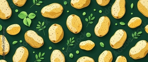 Fototapeta potato pattern on green plain background digital abstract art work illustration design