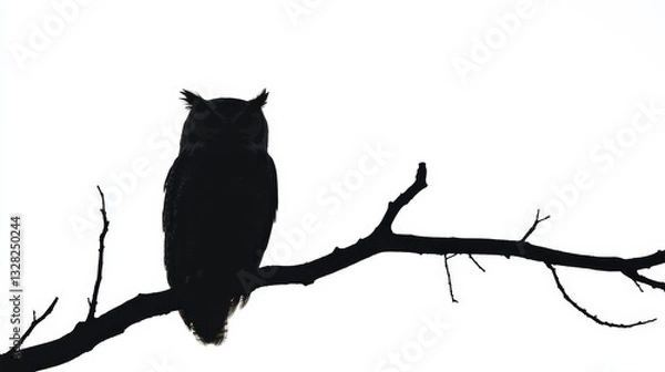 Fototapeta A majestic owl perched on a branch surrounded by nature's splendor with a focused gaze