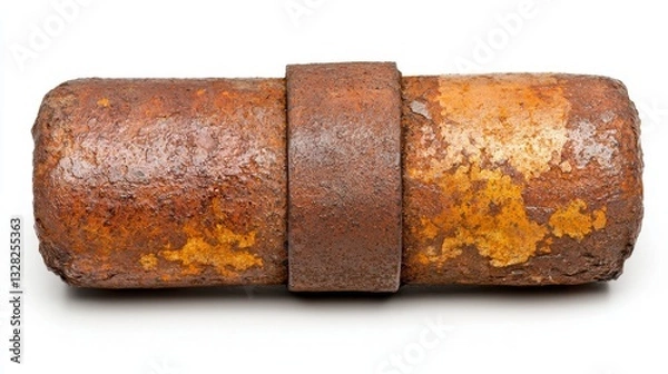 Obraz Rusty Metal Cylinder with Band on White Background