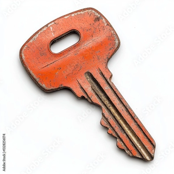 Obraz Rusty Orange Metal Key on White Background