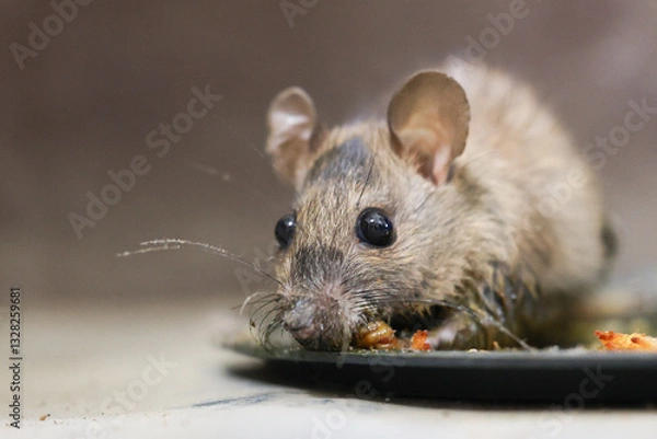 Fototapeta rat in glue stick on the mousetrap.Dangerous disease plague , rabies and hydrophobia from rats concept.