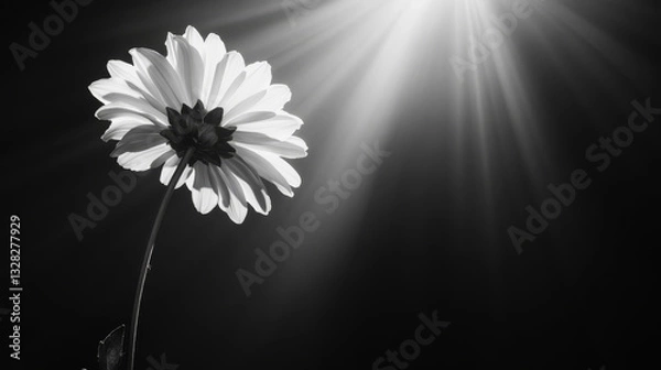 Fototapeta single white flower illuminated by spotlight, creating serene atmosphere