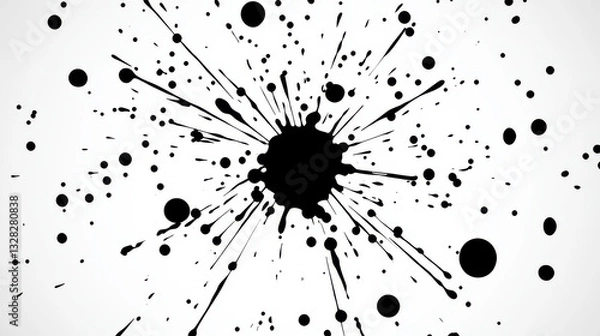 Fototapeta Black ink splatter on white background creates dynamic abstract design