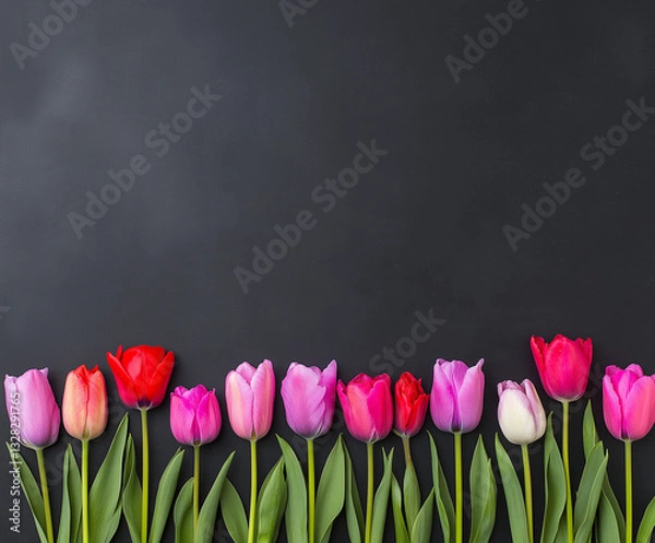 Obraz pink tulips on black background