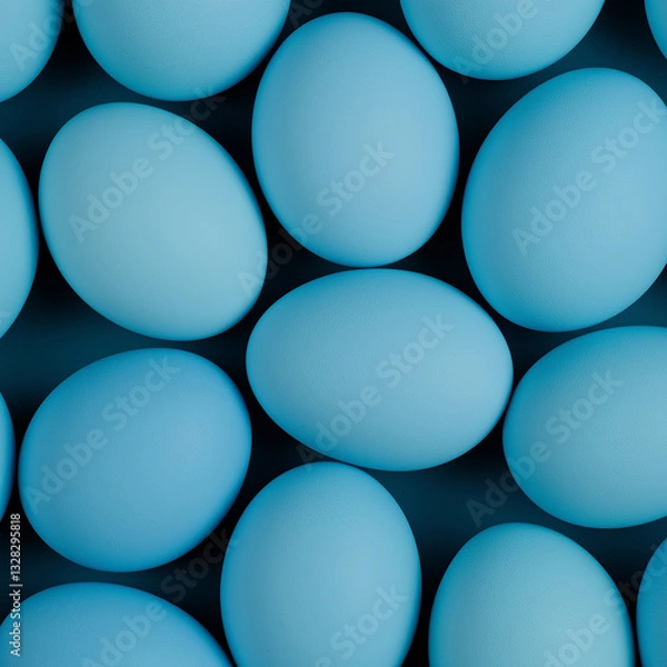 Obraz Blue easter eggs painted by hand on a dark background. Easter stylish minimal composition. Top view, flat lay, copy space