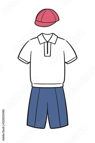 Fototapeta 体操服の上下と赤白帽子のイラスト