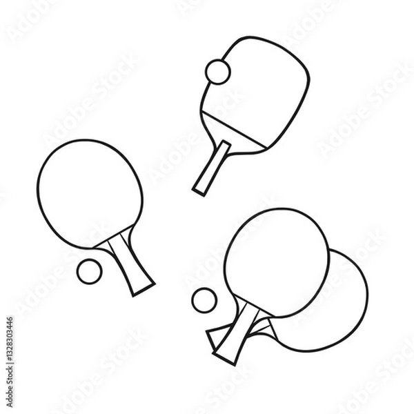Obraz 卓球のラケットとピンポン球のイラスト（線画）