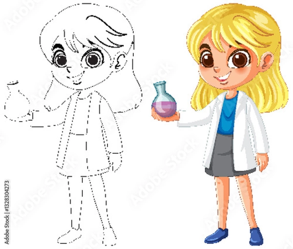 Obraz Young Scientist with Beaker Illustration