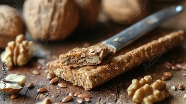 Fototapeta heart-healthy walnut and flaxseed cracker with no preservatives.