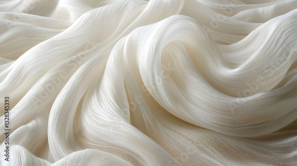 Fototapeta Silken Textures: An artistic close-up reveals the flowing, lustrous folds of a fabric, inviting the viewer to appreciate the delicate beauty of the threads and the artistry of the composition.