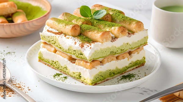 Obraz Delightful matcha tiramisu layered with creamy mascarpone and ladyfingers