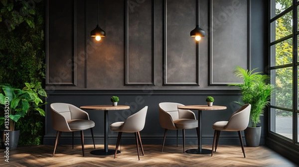 Fototapeta Modern Cafe with Dark Elegant Interior