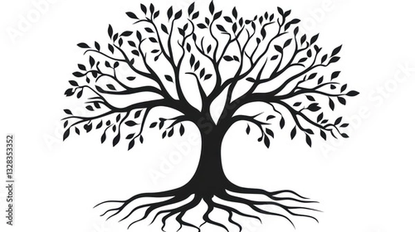 Obraz Silhouetted tree with roots, nature graphic, artistic illustration, background image