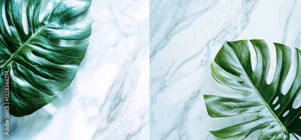 Obraz Marble podium in pool with palm leaves - Luxury summer tropical background for product placement