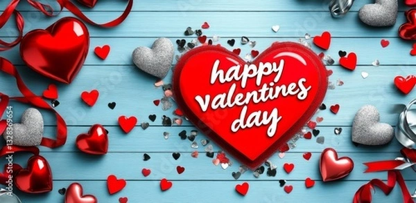 Obraz Valentine's Day Background featuring Hearts and Typography for Happy Valentines Day Greeting Card