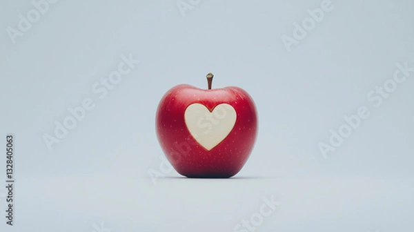 Fototapeta Red Apple of Affection: A vibrant red apple with a delicate heart-shaped sticker, symbolising love, health, and purity