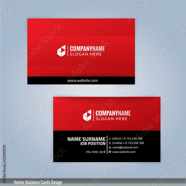 Fototapeta Red and Black modern business card template, Illustration Vector 10