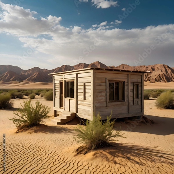 Fototapeta A wonderful wooden house in the desert.