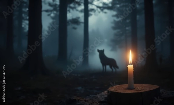 Fototapeta Candlelight in a misty forest