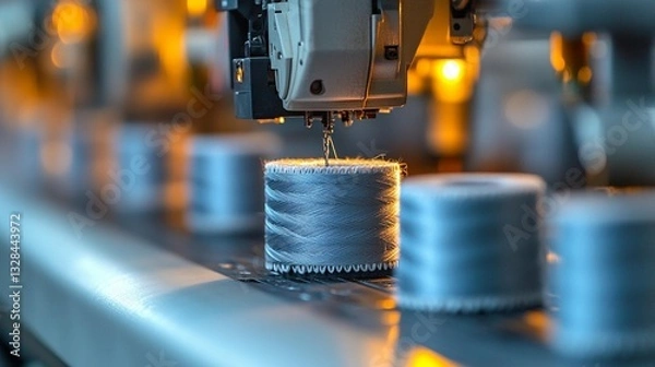 Fototapeta Close-up of industrial sewing machine with spools of thread.