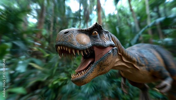 Fototapeta a wide shot of an animatronic t-re